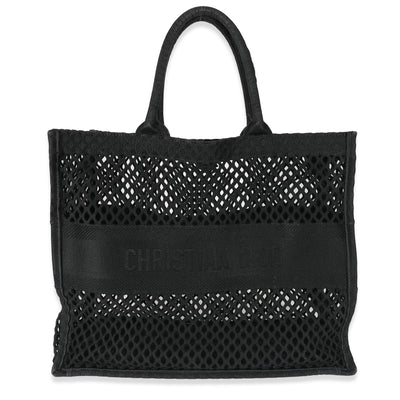 Black Mesh Embroidered Canvas Large Book Tote