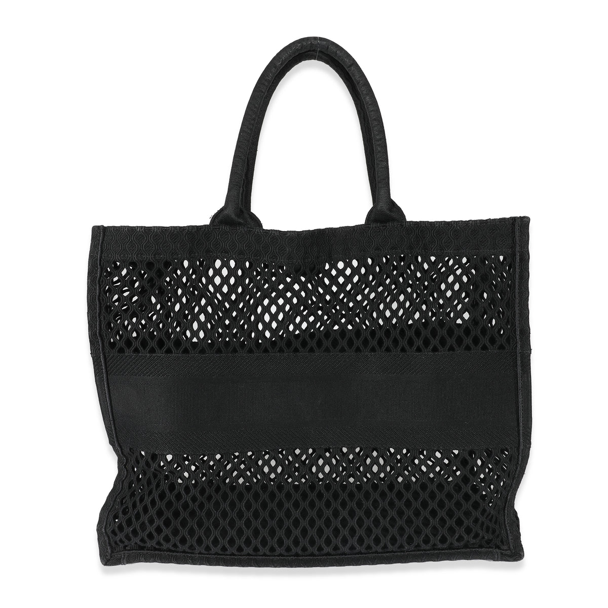 Black Mesh Embroidered Canvas Large Book Tote