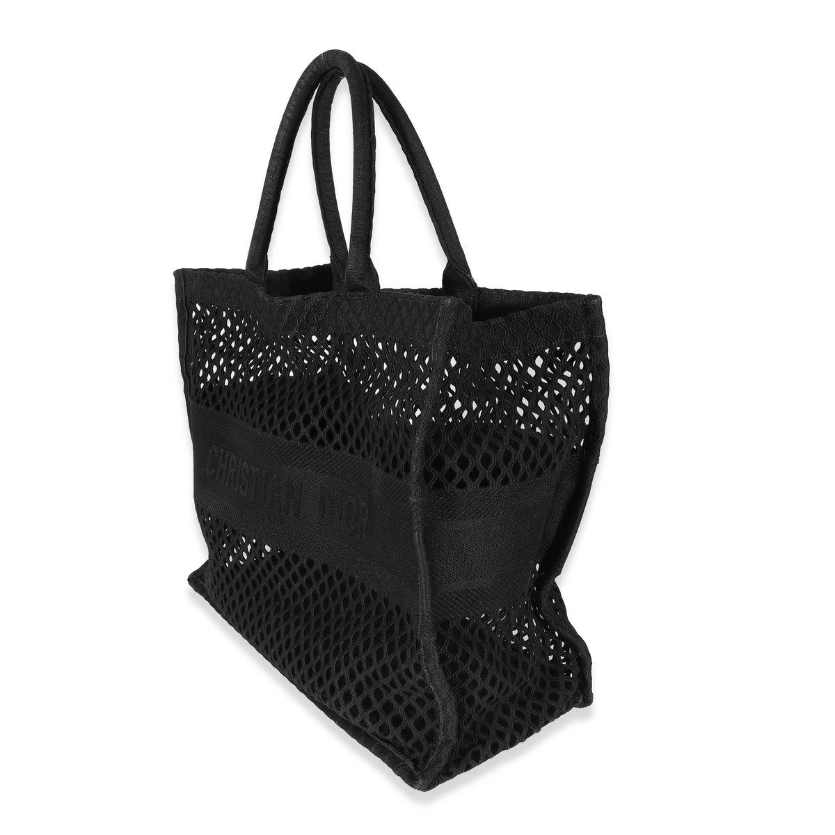 Black Mesh Embroidered Canvas Large Book Tote