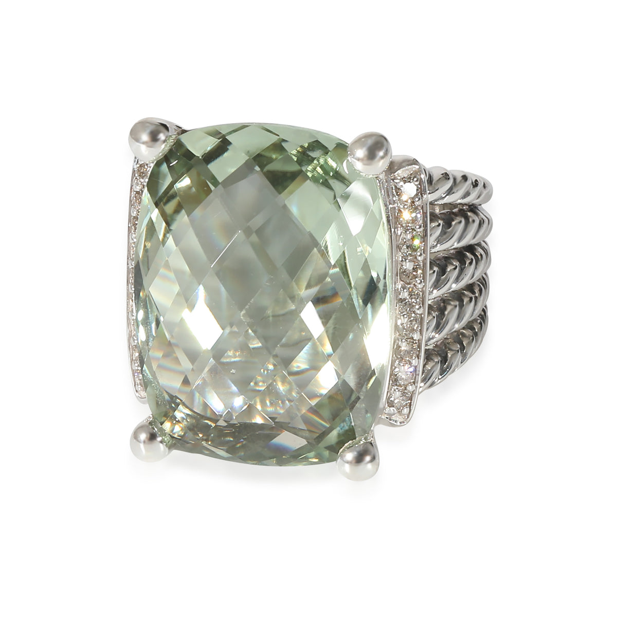 Wheaton Prasiolite Diamond Ring in Sterling Silver Green 0.2 CTW