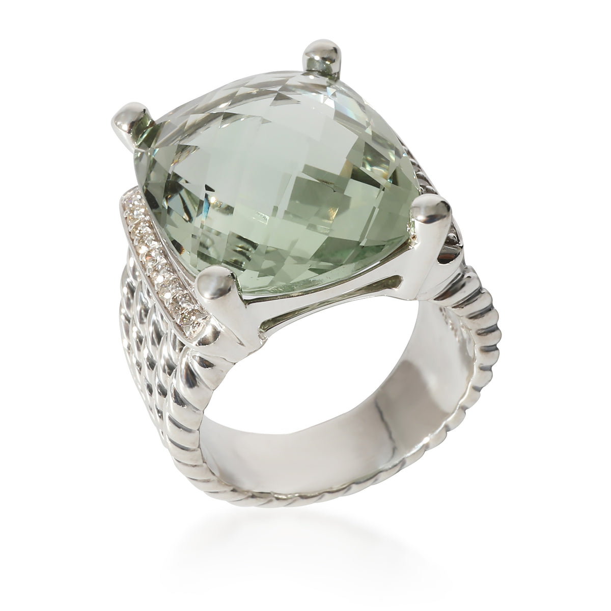 Wheaton Prasiolite Diamond Ring in Sterling Silver Green 0.2 CTW