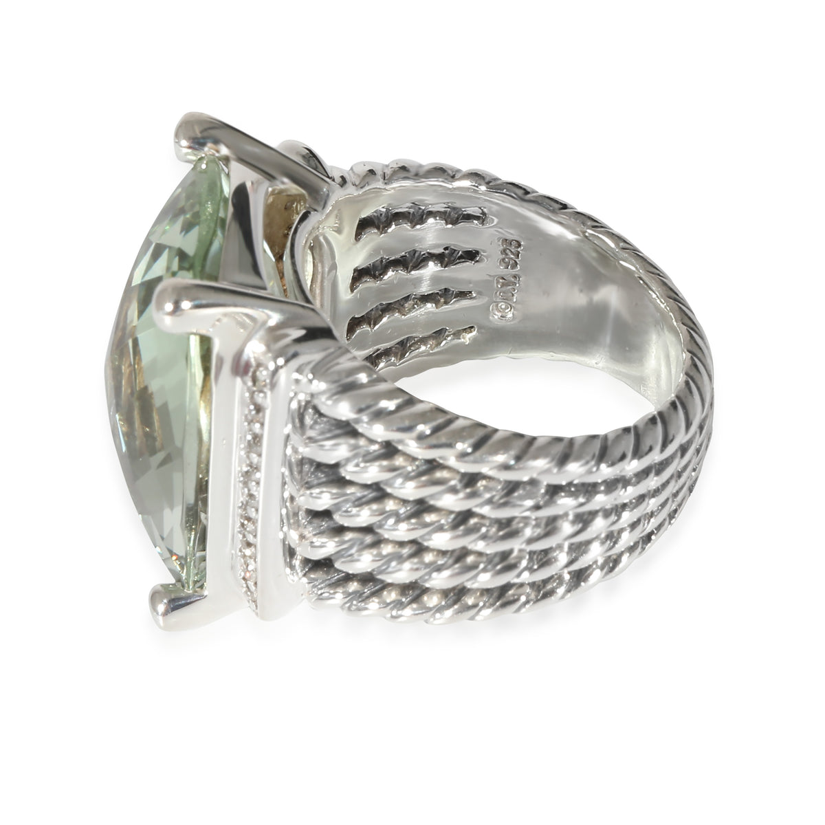 Wheaton Prasiolite Diamond Ring in Sterling Silver Green 0.2 CTW