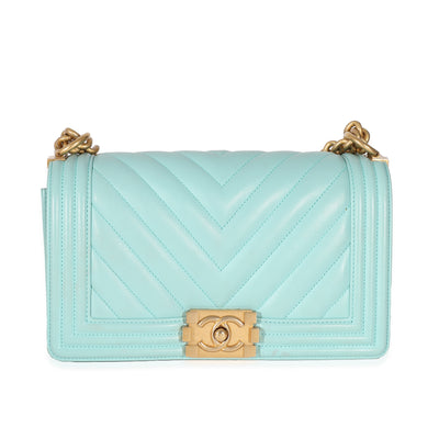 Chanel Light Blue Chevron Lambskin Medium Boy Bag Handbag fv