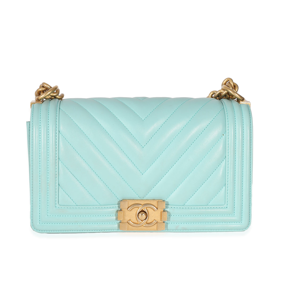 Chanel Light Blue Chevron Lambskin Medium Boy Bag Handbag fv