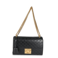 Gucci Black Guccissima Medium Padlock Shoulder Bag