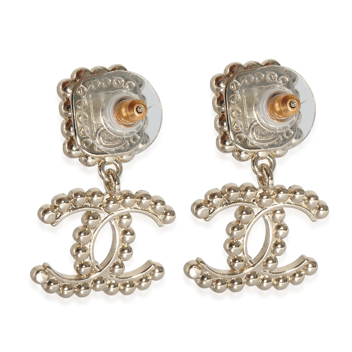 Chanel 2021 CC Drop Gold Tone Earring With Strass & Resin