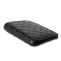 Black Intrecciato Lambskin Tri-Fold Zip Wallet