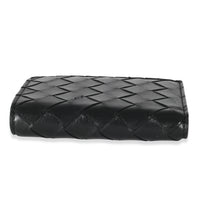 Black Intrecciato Lambskin Tri-Fold Zip Wallet