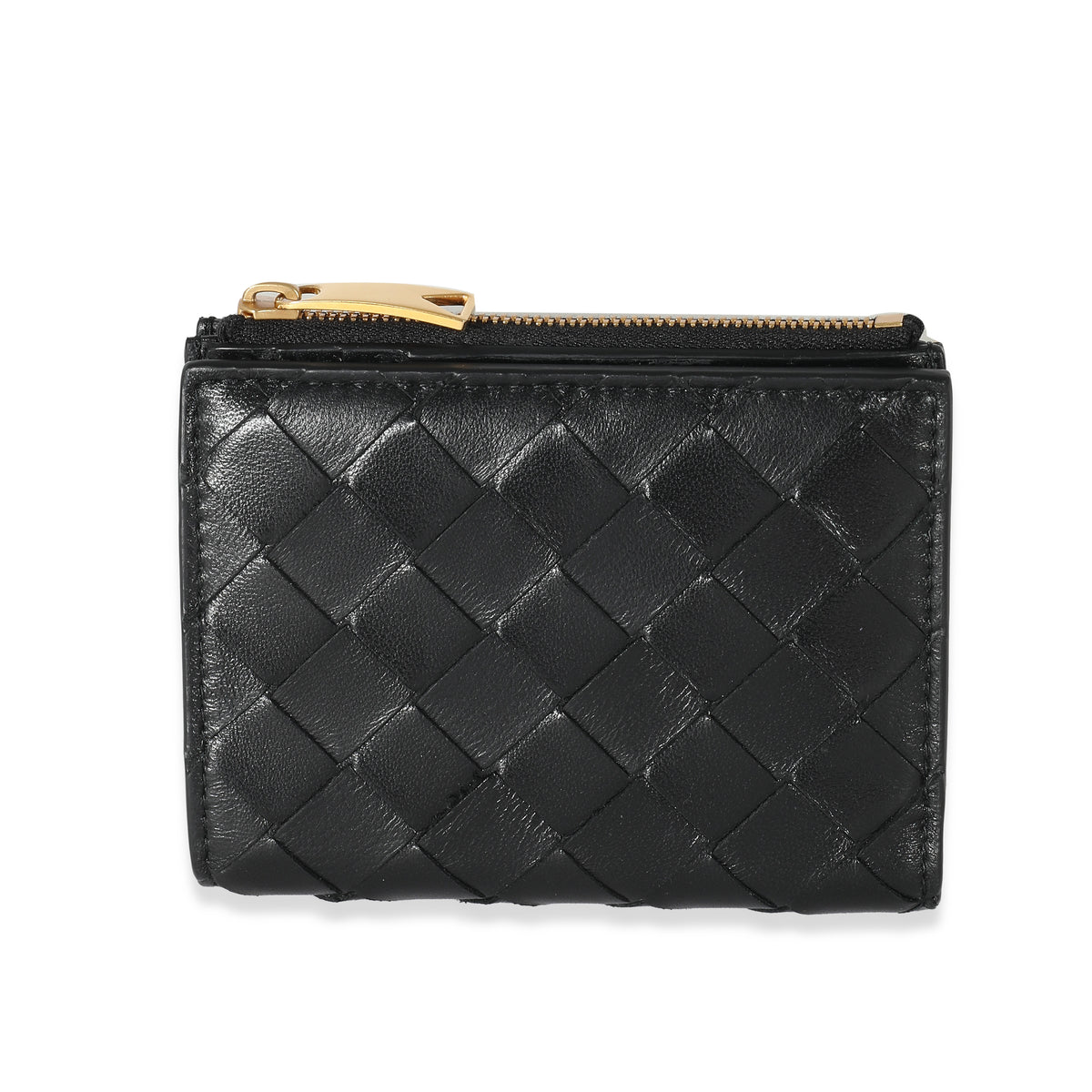 Black Intrecciato Lambskin Tri-Fold Zip Wallet