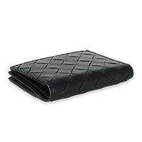 Black Intrecciato Lambskin Tri-Fold Zip Wallet