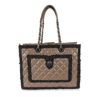 Chanel Taupe Quilted Aged Calfskin Tweed  Secrets Tote Handbag fv