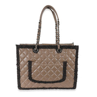 Chanel Taupe Quilted Aged Calfskin Tweed  Secrets Tote Handbag stamp