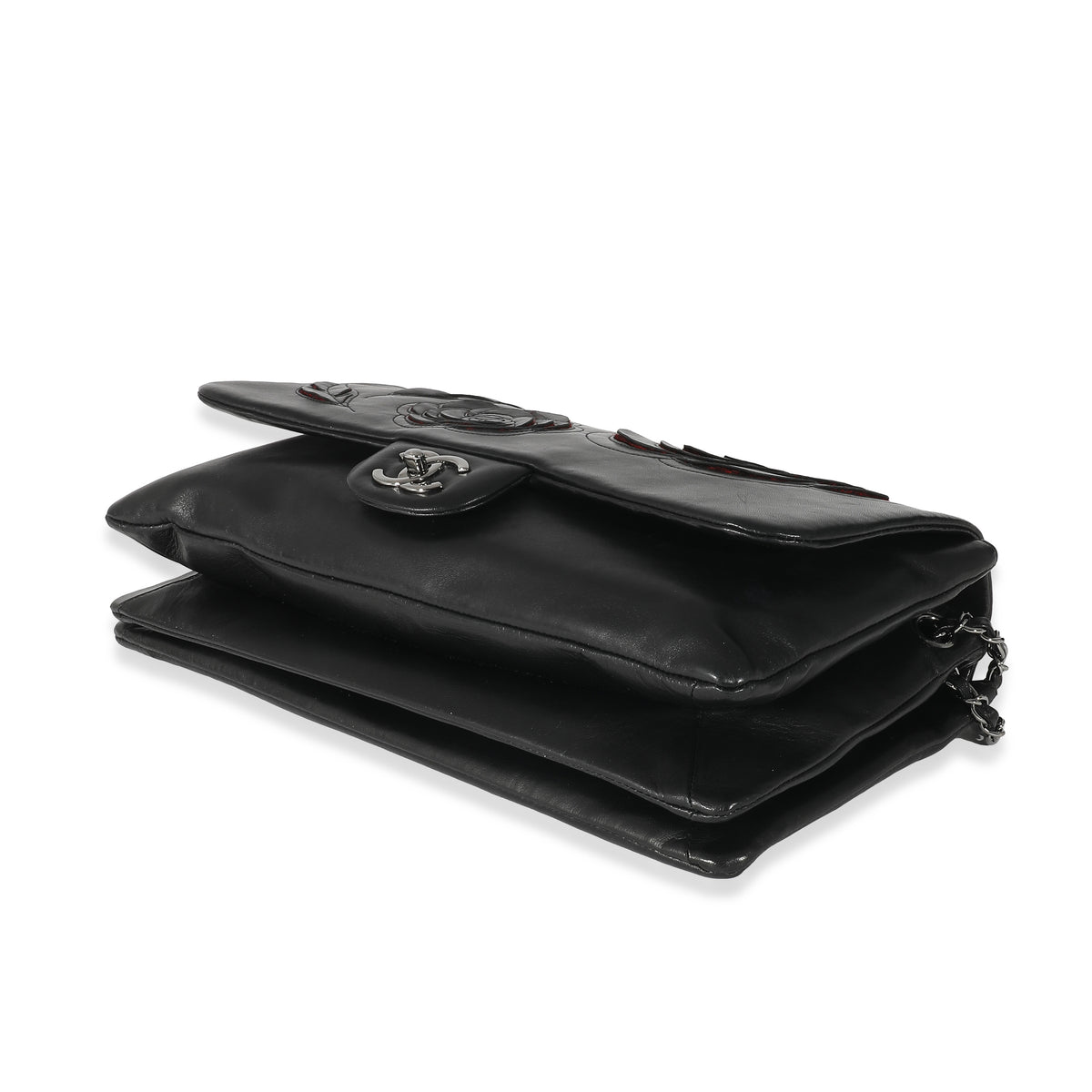 Chanel Black Lambskin Paris Shanghai Camellia Flap Bag Handbag clasp