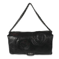 Chanel Black Lambskin Paris Shanghai Camellia Flap Bag Handbag fv