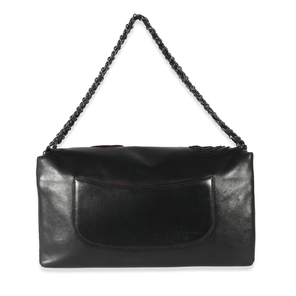 Chanel Black Lambskin Paris Shanghai Camellia Flap Bag Handbag stamp