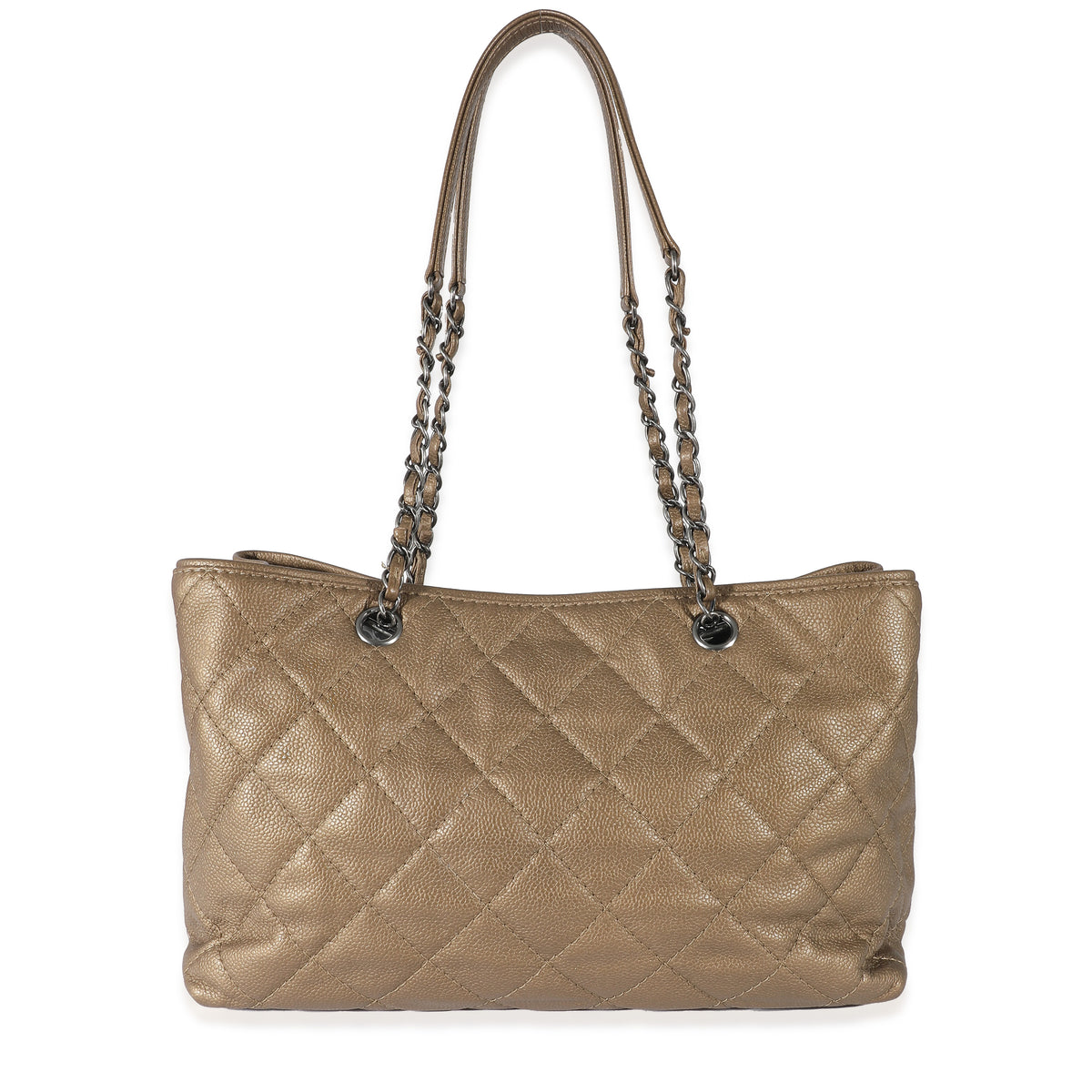 Chanel Bronze Quilted Caviar CC Turnlock Tote Handbag stamp