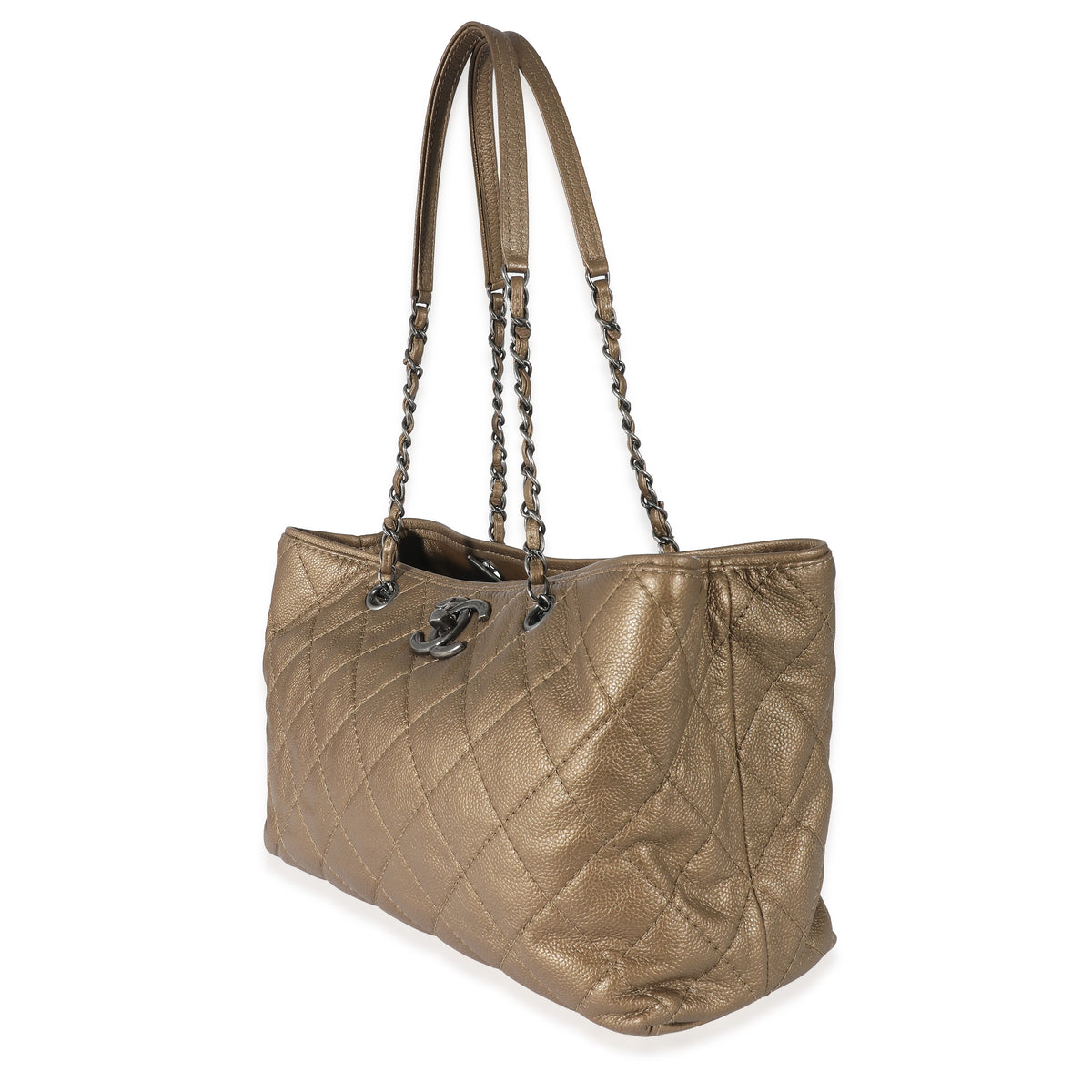 Chanel Bronze Quilted Caviar CC Turnlock Tote Handbag sv