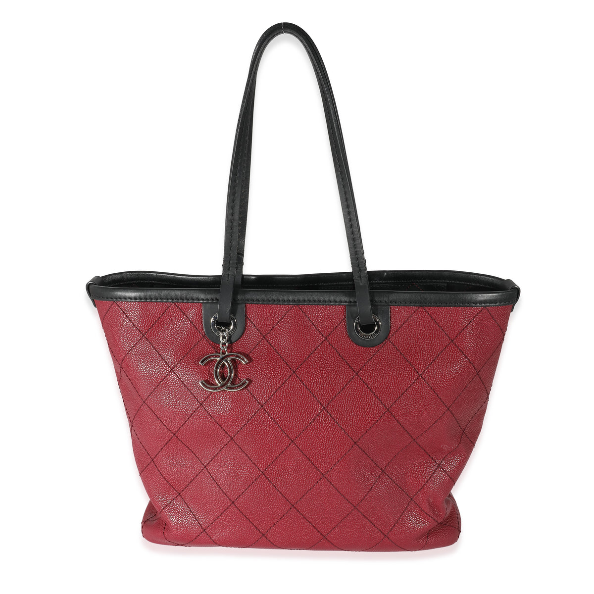 Chanel Burgundy Quilted Caviar Fever Tote Handbag fv