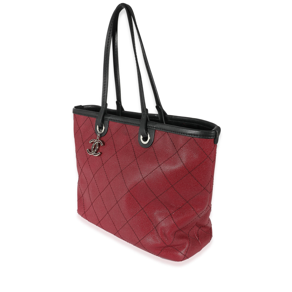 Chanel Burgundy Quilted Caviar Fever Tote Handbag sv