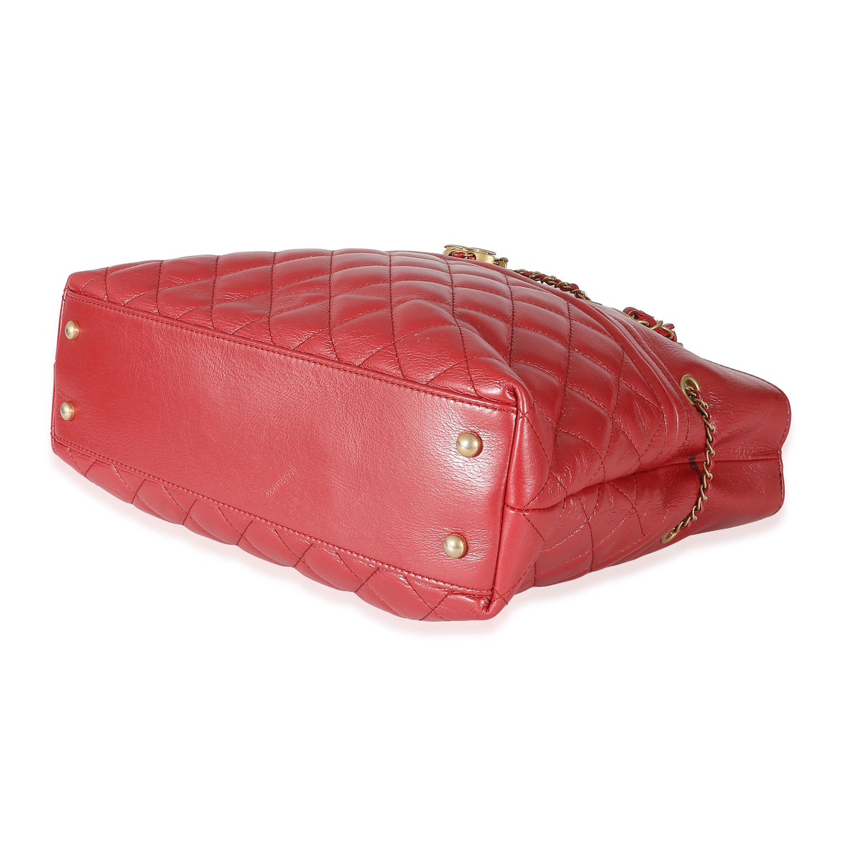 Chanel Metallic Red Quilted Calfskin CC Drawstring Tote Handbag clasp
