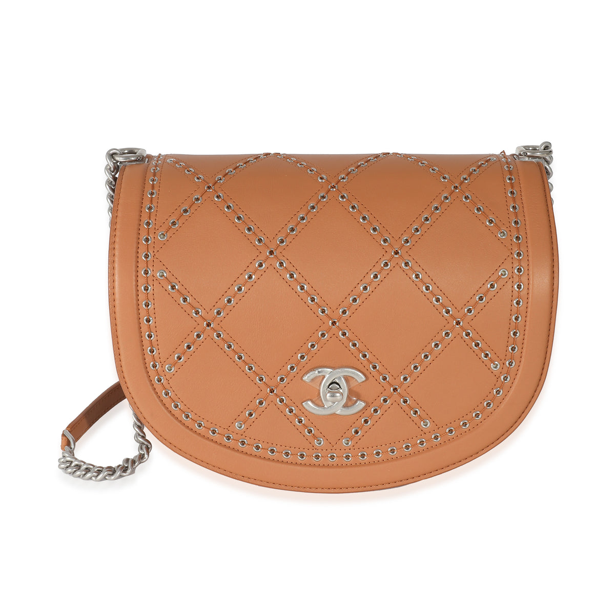 Chanel Brown Calfskin Small Coco Eyelets Flap Bag Handbag fv