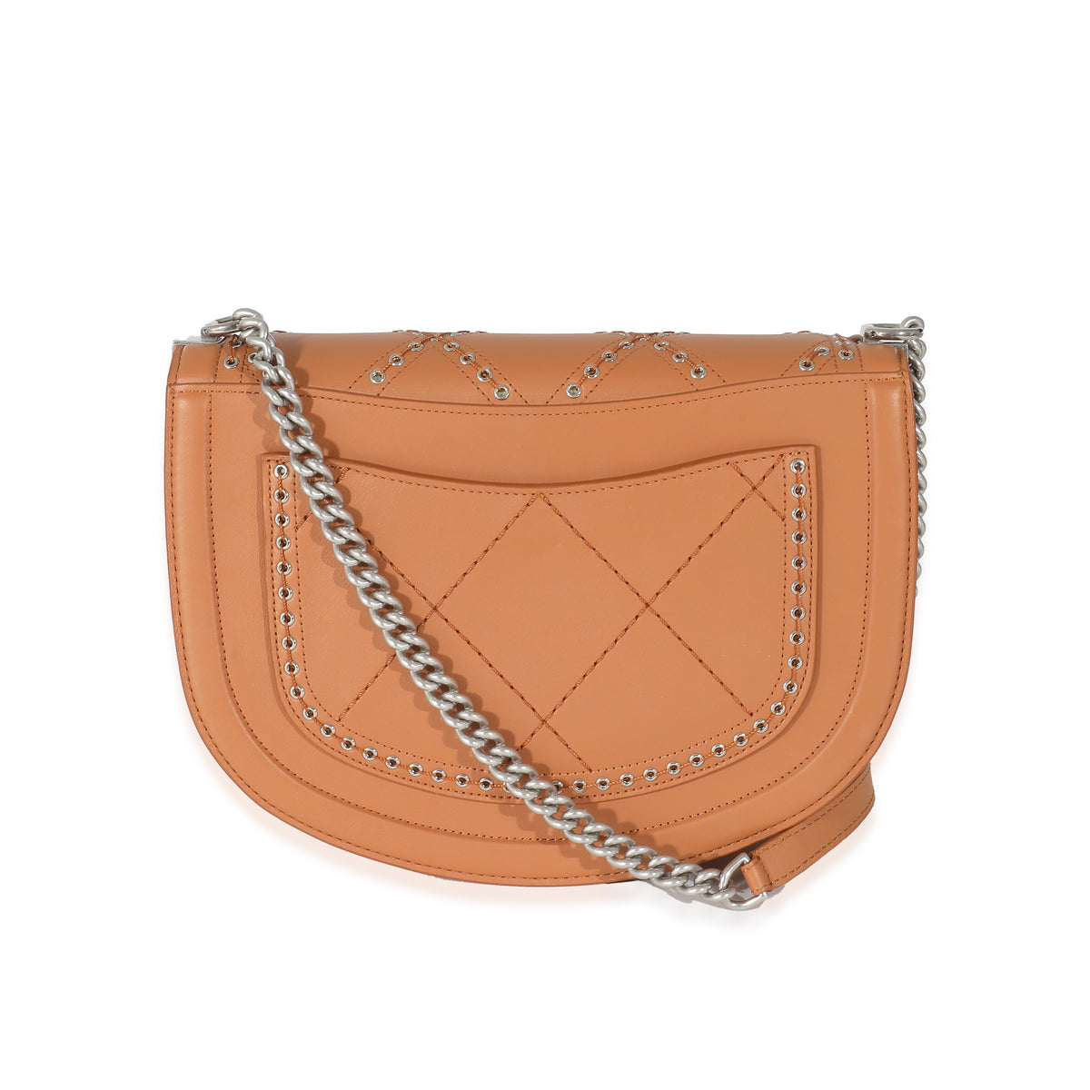 Chanel Brown Calfskin Small Coco Eyelets Flap Bag Handbag stamp