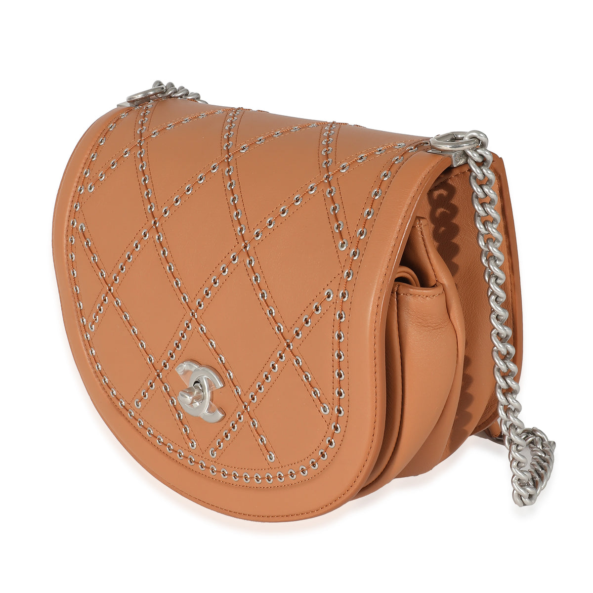 Chanel Brown Calfskin Small Coco Eyelets Flap Bag Handbag sv