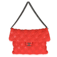 Chanel Red Lambskin Large Walk Of Fame Flap Bag