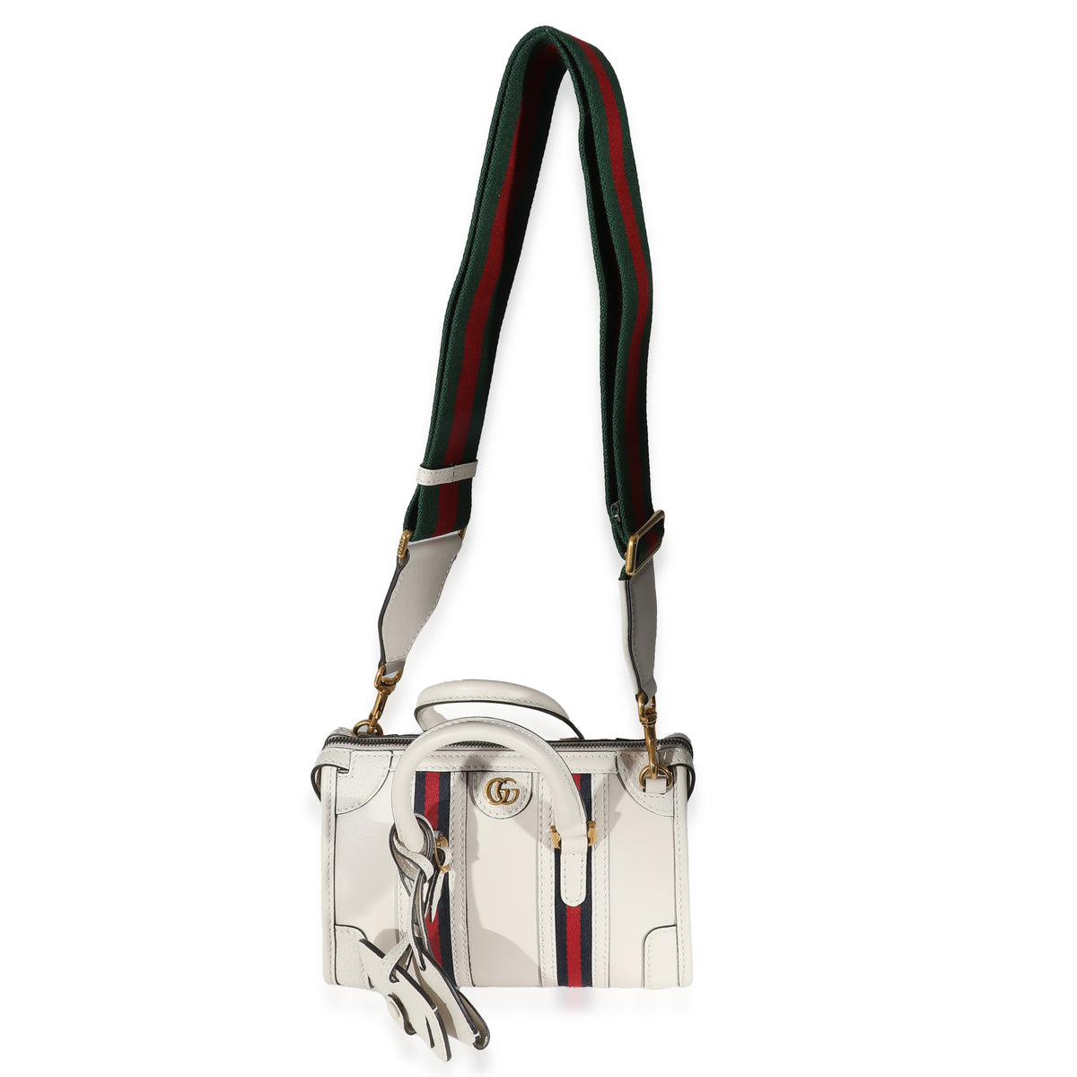 White Calfskin Mini Double G Top Handle Bag