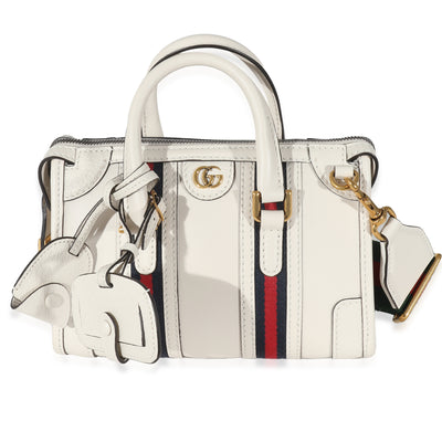 White Calfskin Mini Double G Top Handle Bag