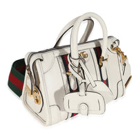 White Calfskin Mini Double G Top Handle Bag