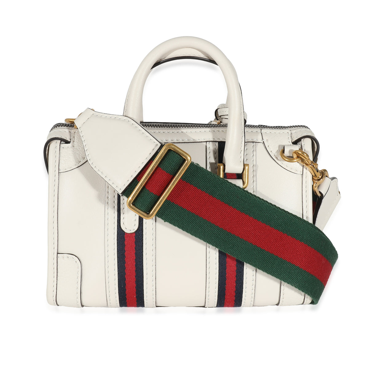 White Calfskin Mini Double G Top Handle Bag