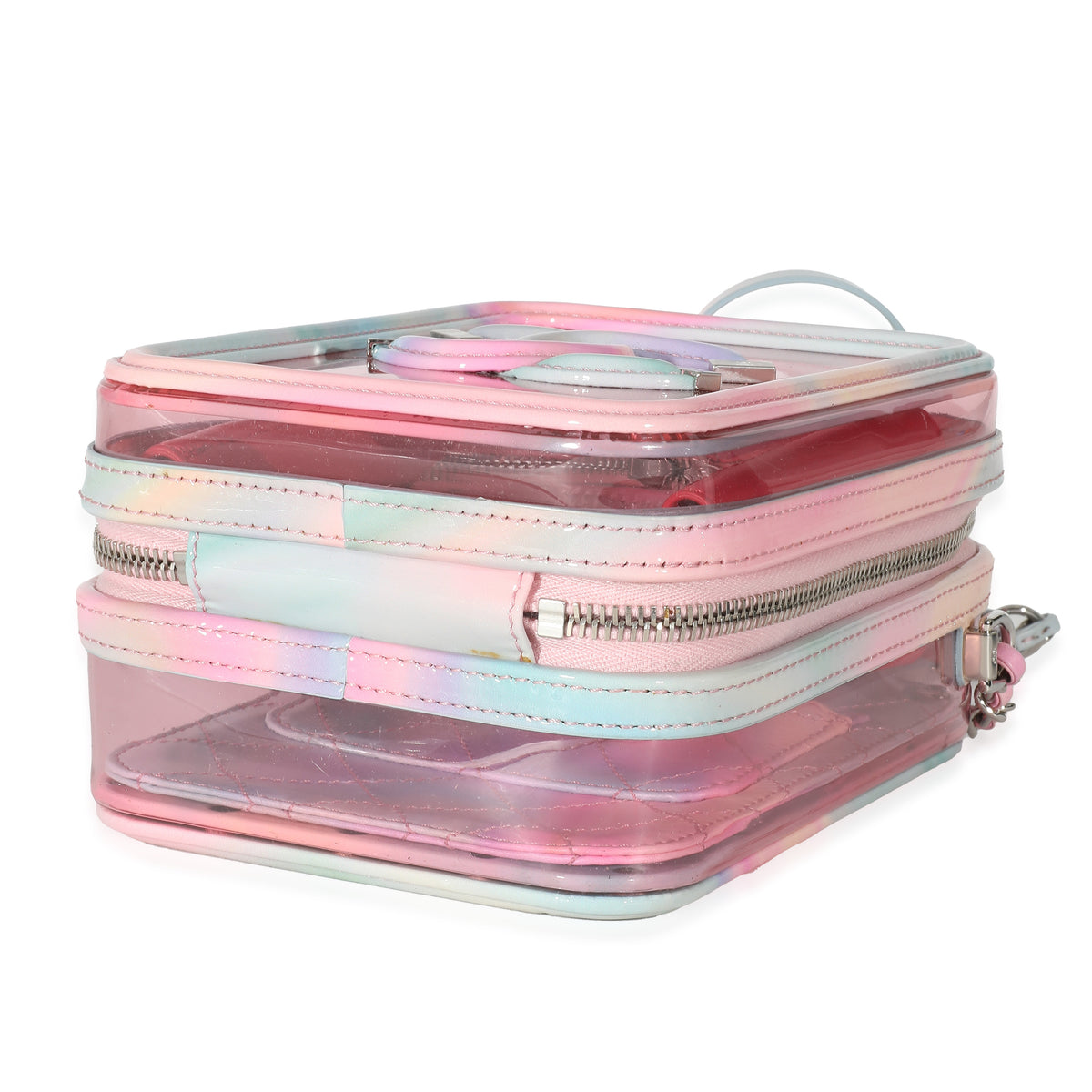 Chanel Pink Multicolor PVC Patent Filigree CC North South Vanity Case Handbag box