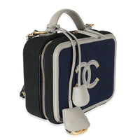 Chanel Navy Grey Multicolor Jersey Medium Filigree Vanity Case Handbag pv