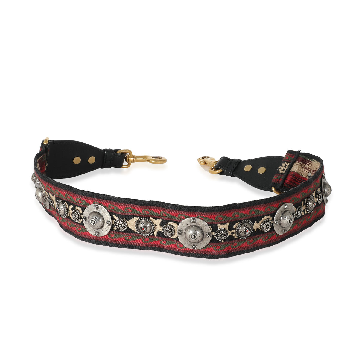 Christian Dior Red Canvas Studded Bohemian Shoulder Strap