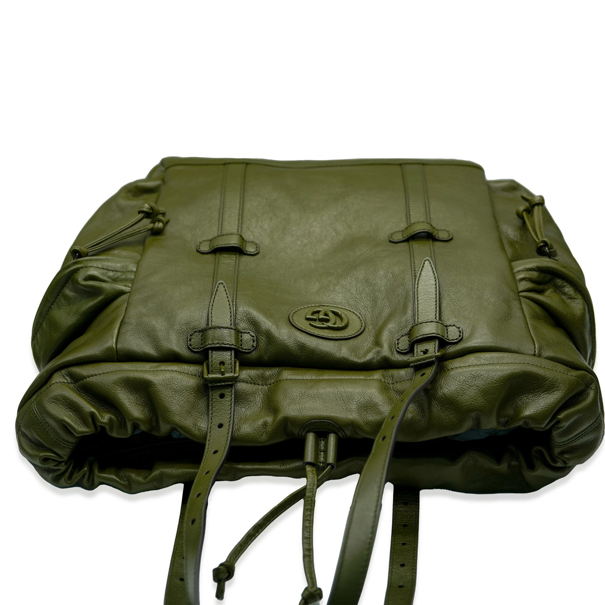 Green Leather GG Drawstring Tote