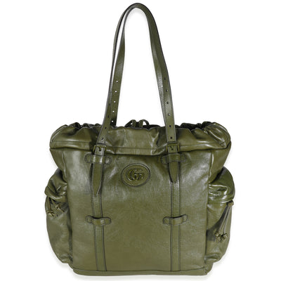 Green Leather GG Drawstring Tote