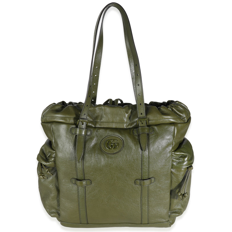 Gucci Green Leather GG Drawstring Tote