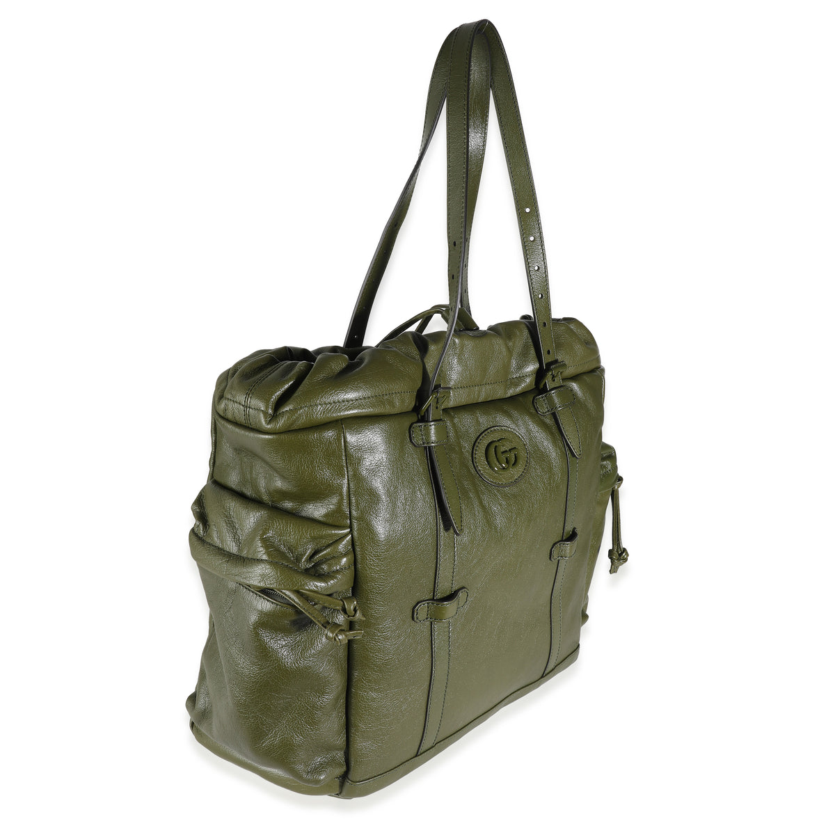 Green Leather GG Drawstring Tote