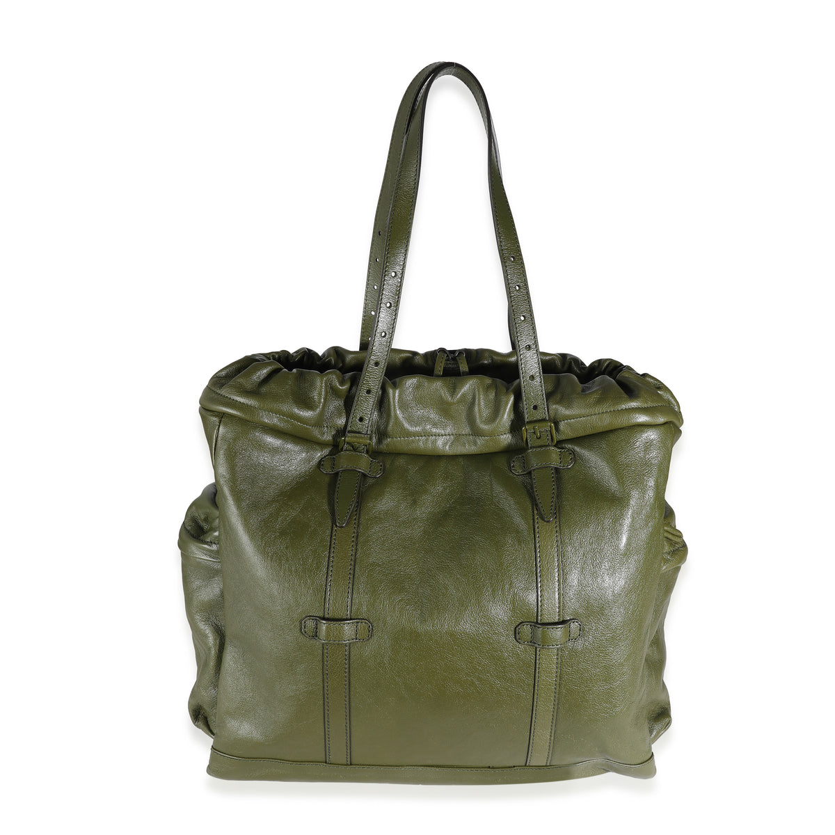 Green Leather GG Drawstring Tote