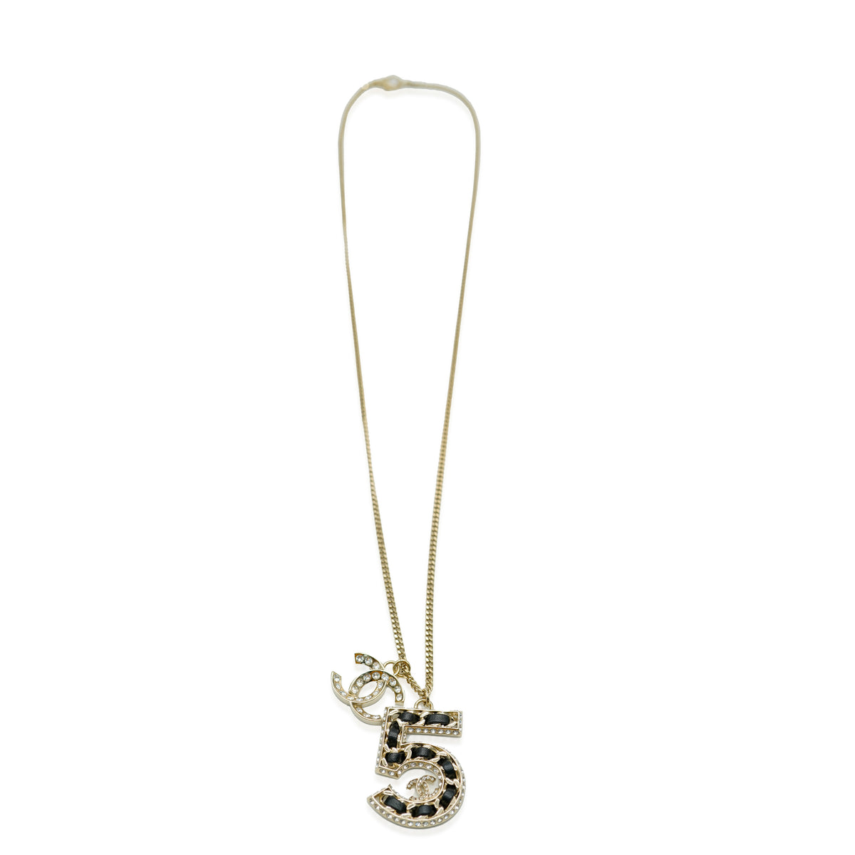 2023 No.5 Woven Chain Pendant WIth Strass CC And Leather Gold Plated