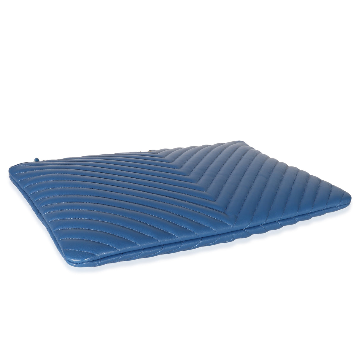 Blue Quilted Chevron Lambskin Large O Case