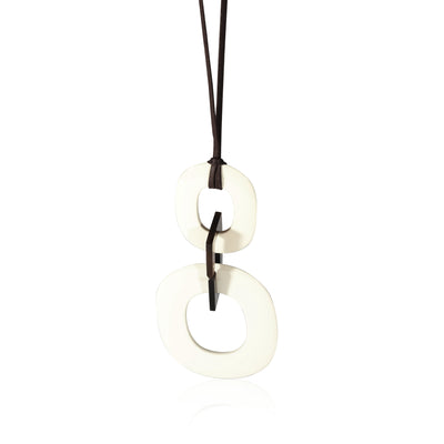 Hermes White Lacquered Buffalo Horn Kara Pendant Necklace