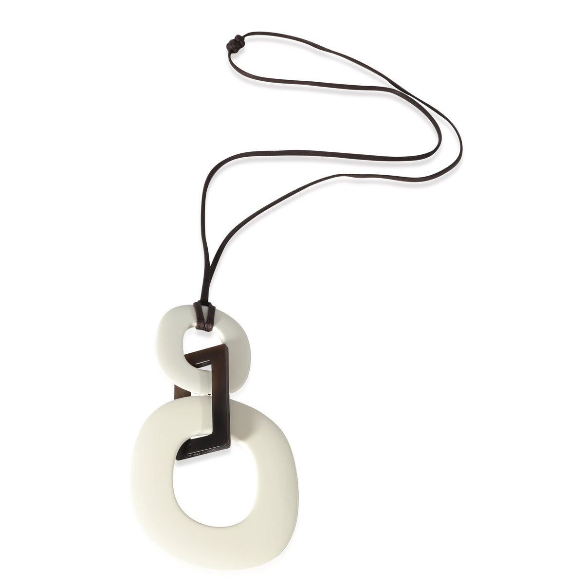 Hermes White Lacquered Buffalo Horn Kara Pendant Necklace