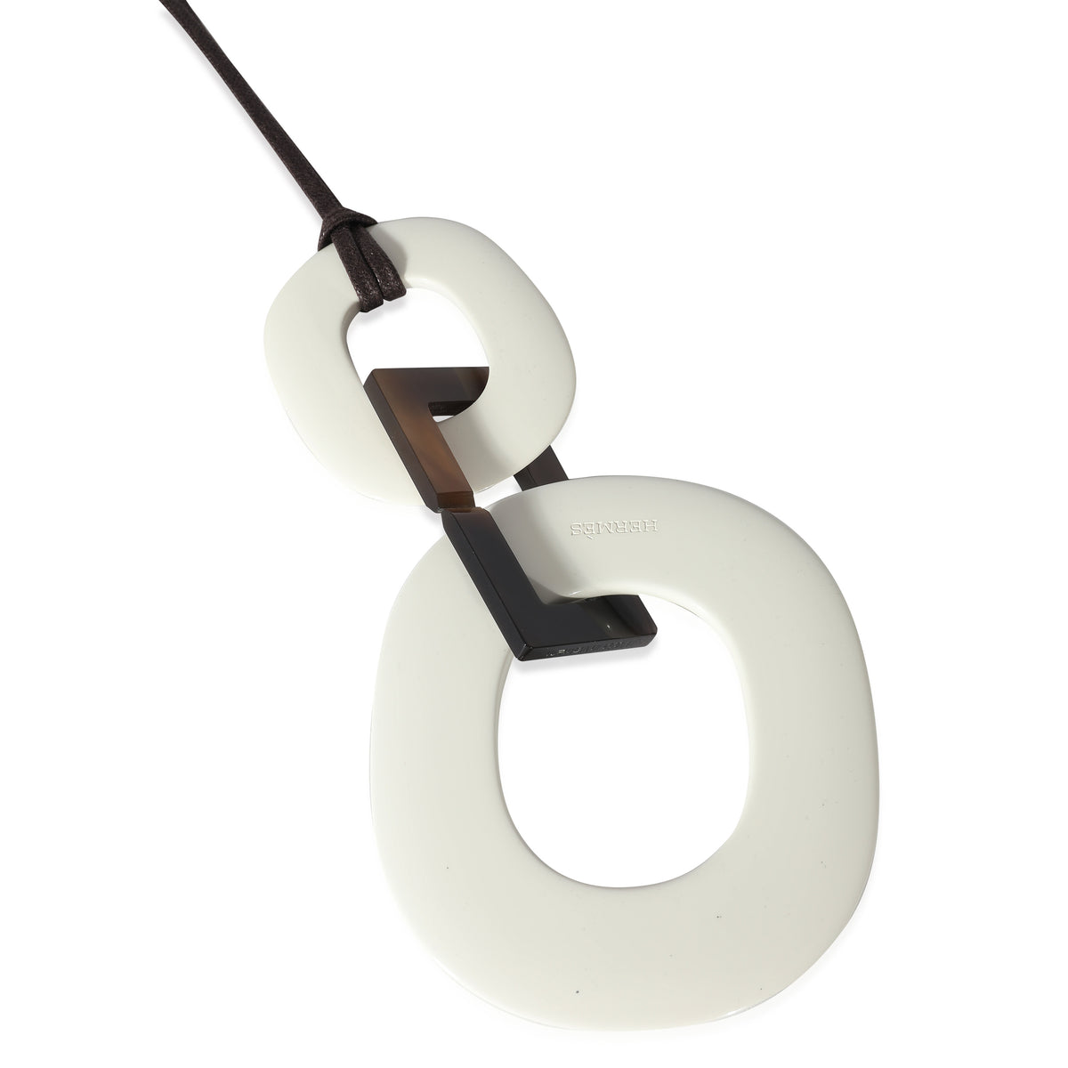 Hermes White Lacquered Buffalo Horn Kara Pendant Necklace