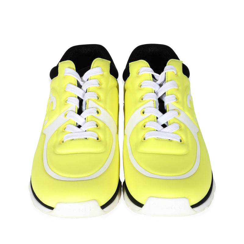 Chanel 19S Neon Yellow Lycra Interlocking CC Sneakers