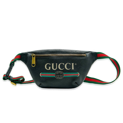 Black Grained Calfskin Small Logo Belt Bag