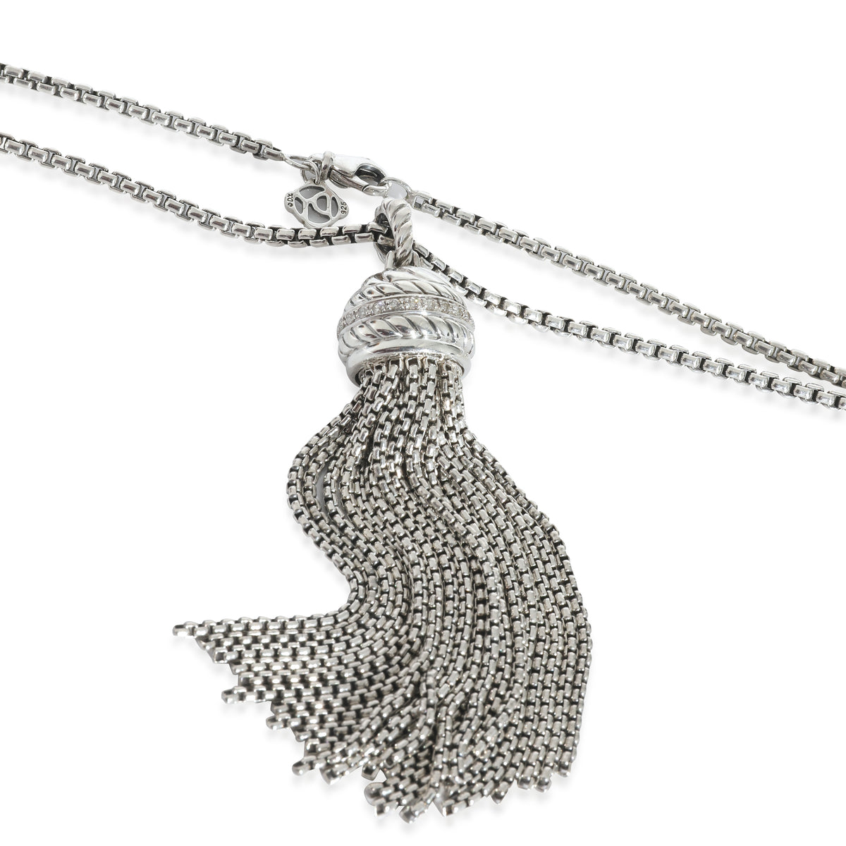 Cable Diamond Tassel Pendant in Sterling Silver