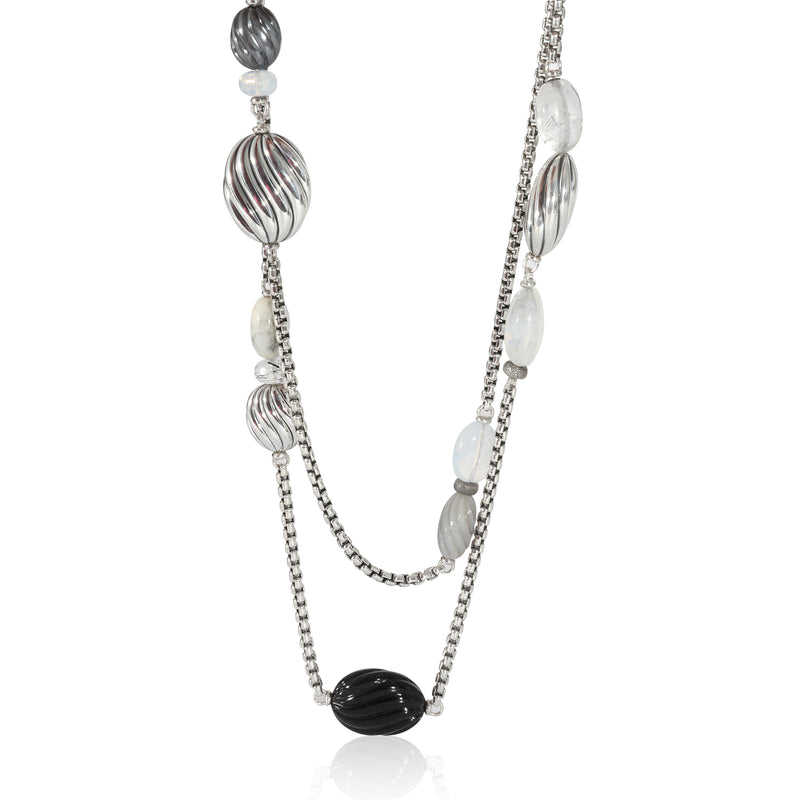 Rock Crystal, Moonstone, Onyx & Chalcedony Necklace in Silver