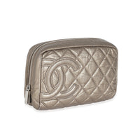 Gold Crinkled Leather Cambon CC Cosmetic Case